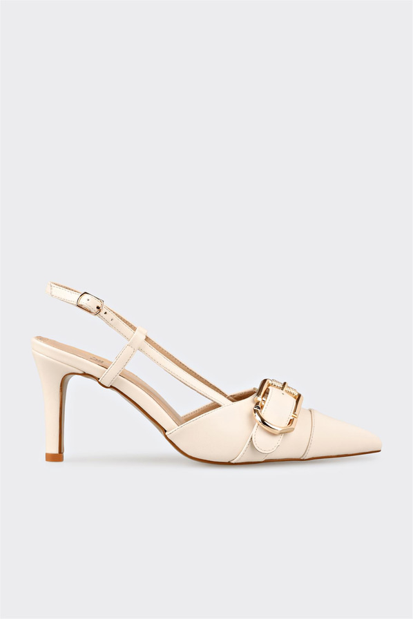 Ekru topuklu kadın ayakkabı - Elle Shoes