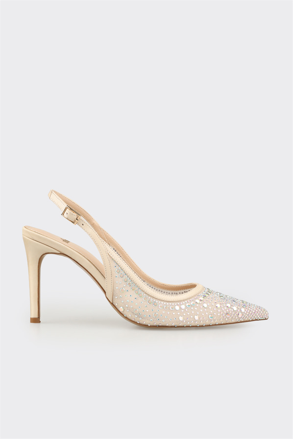 Ekru topuklu kadın ayakkabı - Elle Shoes
