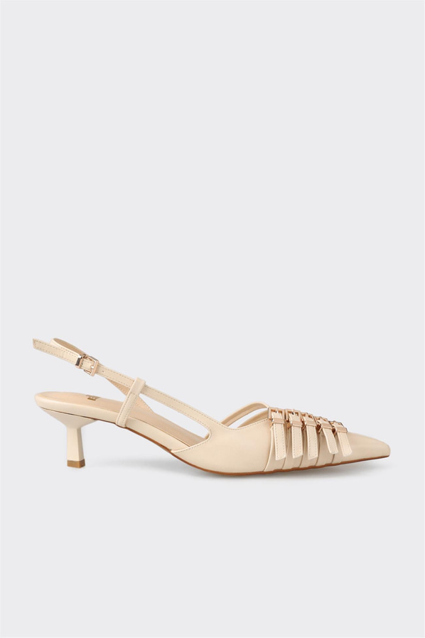 Ekru topuklu kadın ayakkabı - Elle Shoes