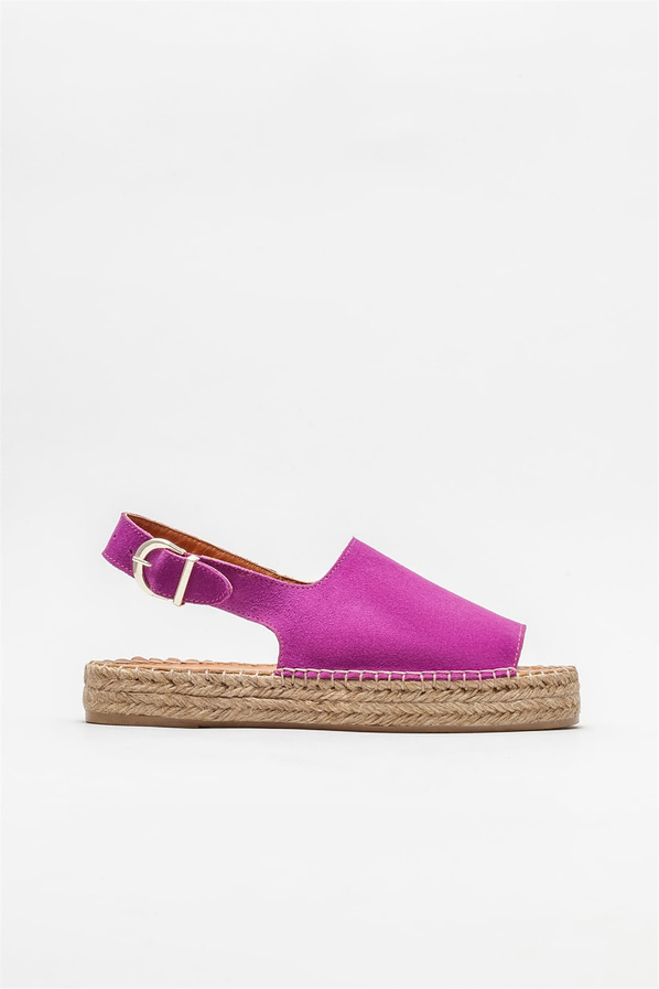 Fuşya deri kadın espadril - Elle Shoes
