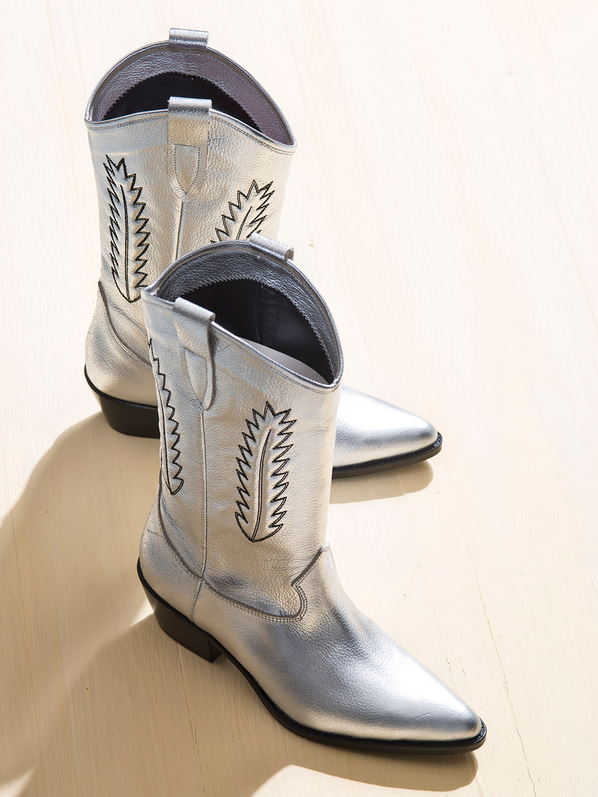 Gümüş deri topuklu kadın bot - Elle Shoes