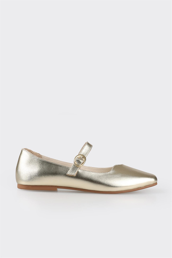 Gold deri kadın babet - Elle Shoes