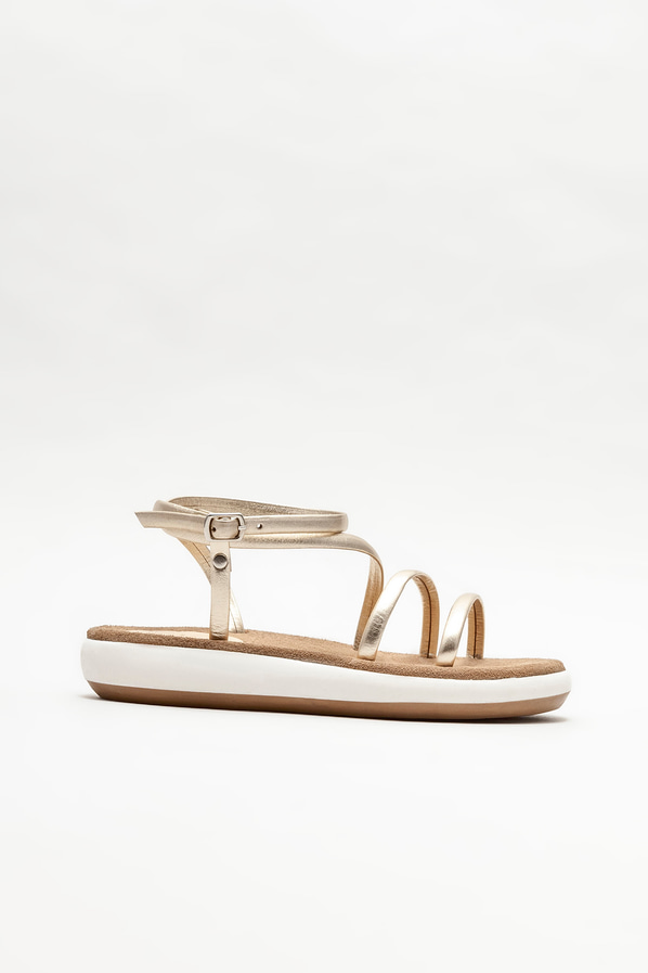 Gold deri dolgu topuklu kadın sandalet - Elle Shoes