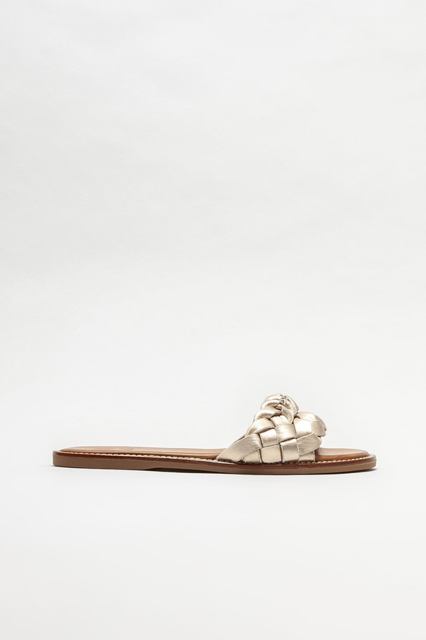 Gold deri düz kadın terlik - Elle Shoes