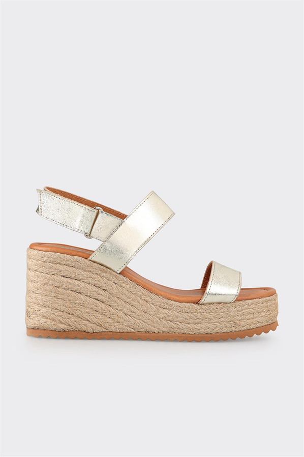 Gold deri kadın espadril, rahat kullanım için - Elle Shoes