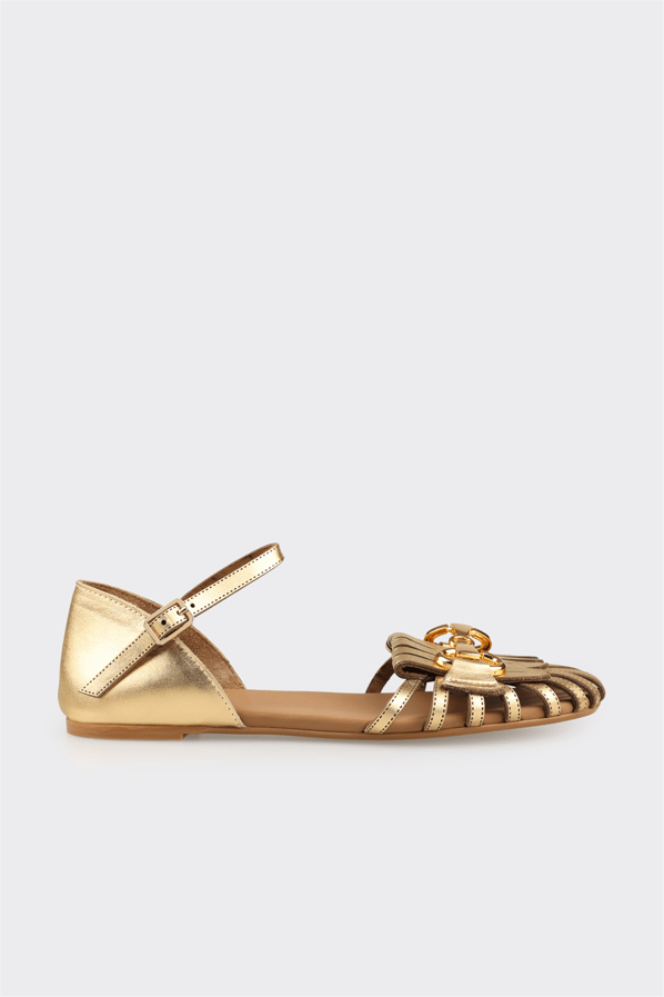 Gold deri kadın düz sandalet, günlük kullanım için - Elle Shoes