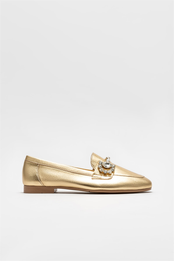 Gold deri kadın loafer - Elle Shoes