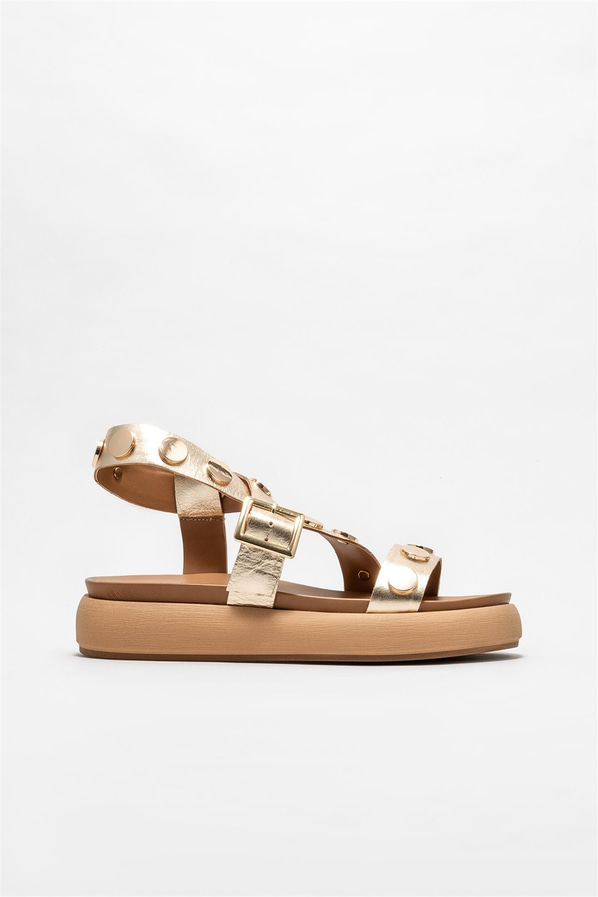 Gold deri kadın sandalet - Elle Shoes