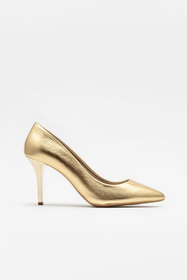 Gold deri kadın stiletto - Elle Shoes
