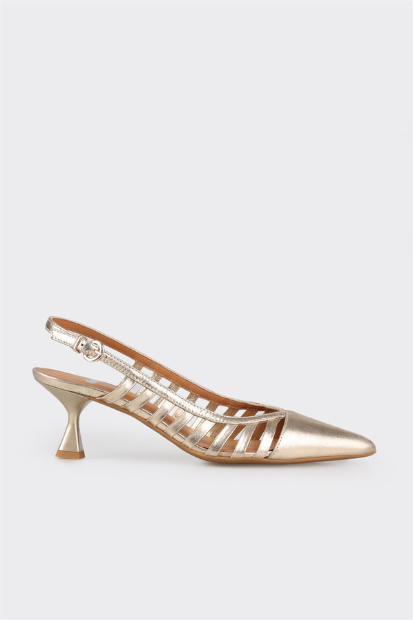 Gold deri topuklu kadın ayakkabı - Elle Shoes