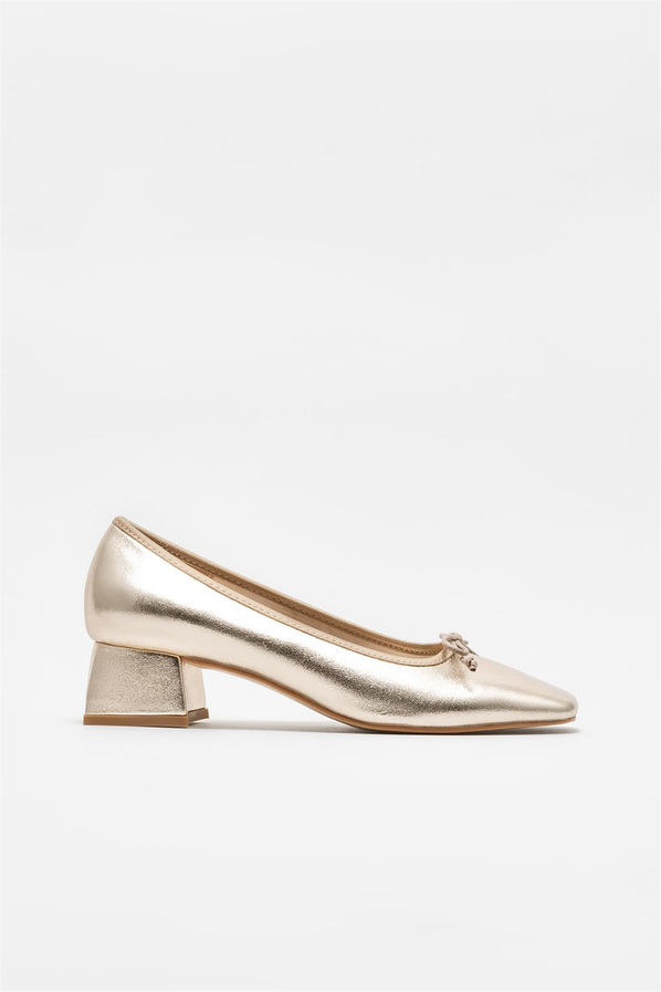 Gold deri topuklu kadın ayakkabı - Elle Shoes