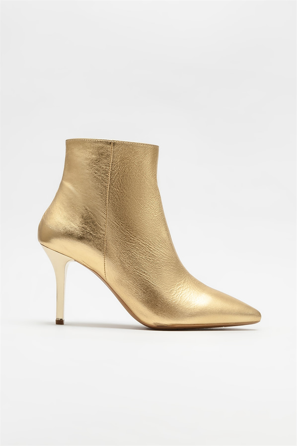Gold deri topuklu kadın bot - Elle Shoes