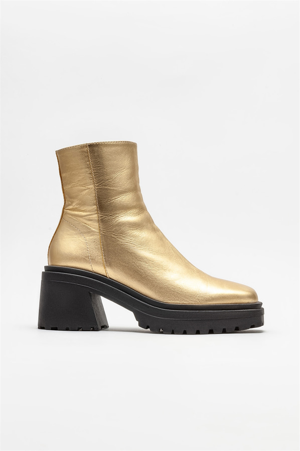 Gold deri topuklu kadın bot - Elle Shoes