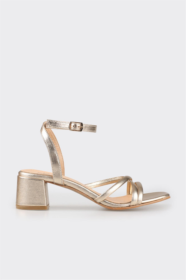 Gold deri topuklu kadın sandalet - Elle Shoes