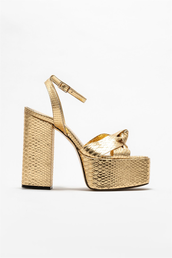 Gold topuklu kadın sandalet - Elle Shoes