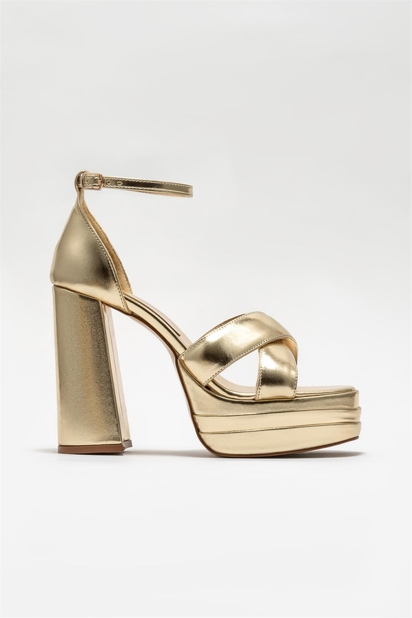 Gold topuklu kadın sandalet - Elle Shoes