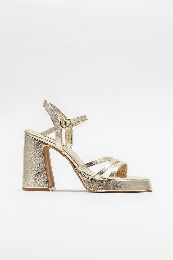 Gold topuklu kadın sandalet - Elle Shoes