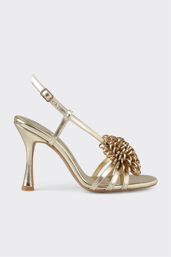 Gold topuklu kadın sandalet - Elle Shoes