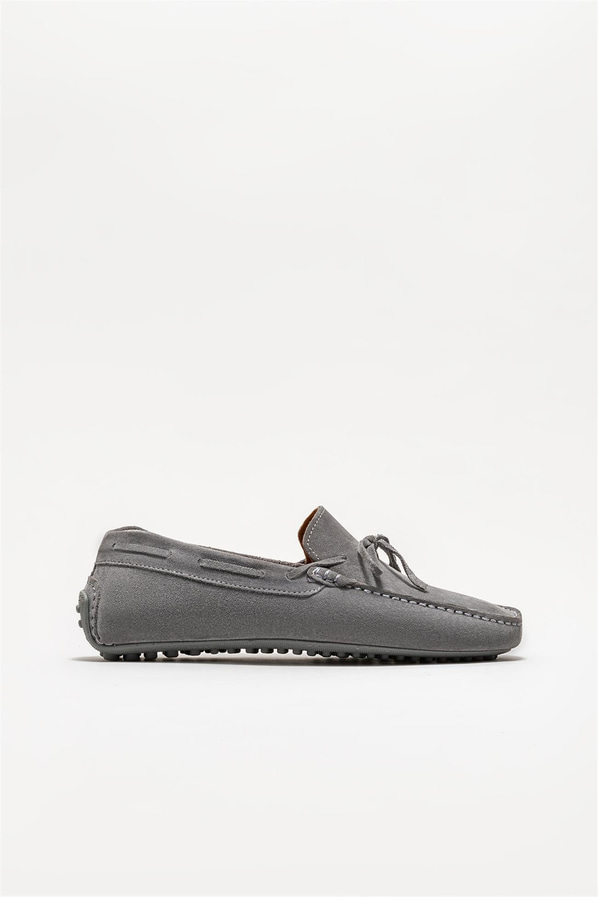 Gri deri erkek loafer, günlük kullanım için - Elle Shoes
