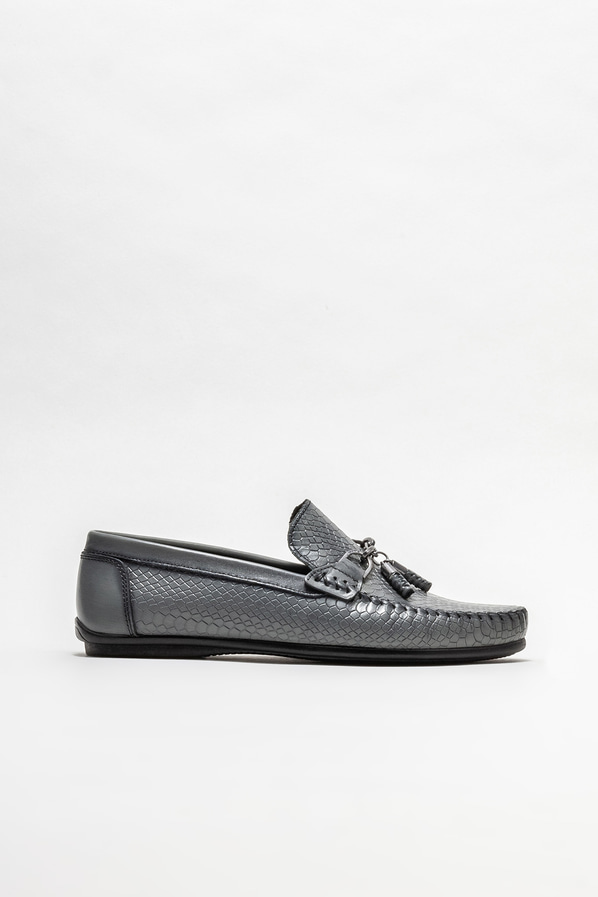 Gri deri erkek loafer, günlük kullanım için - Elle Shoes