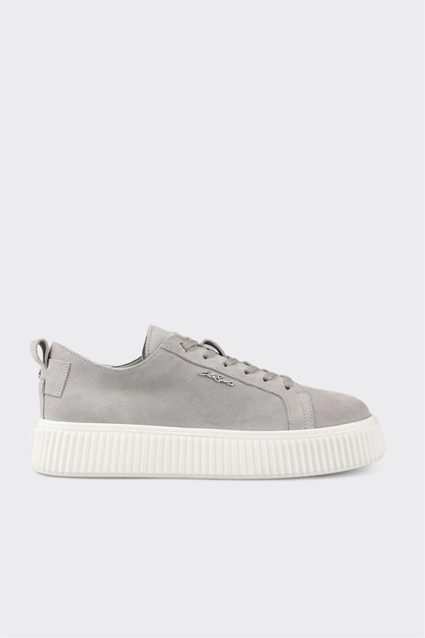 Gri deri ve süet erkek spor ayakkabı, rahat kullanım için - Elle Shoes