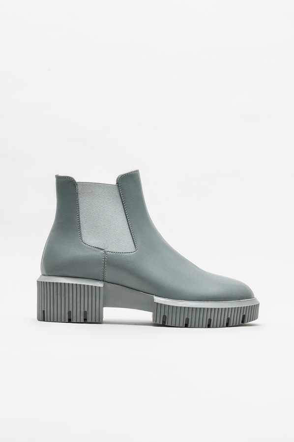 Gri deri topuklu kadın chelsea bot - Elle Shoes