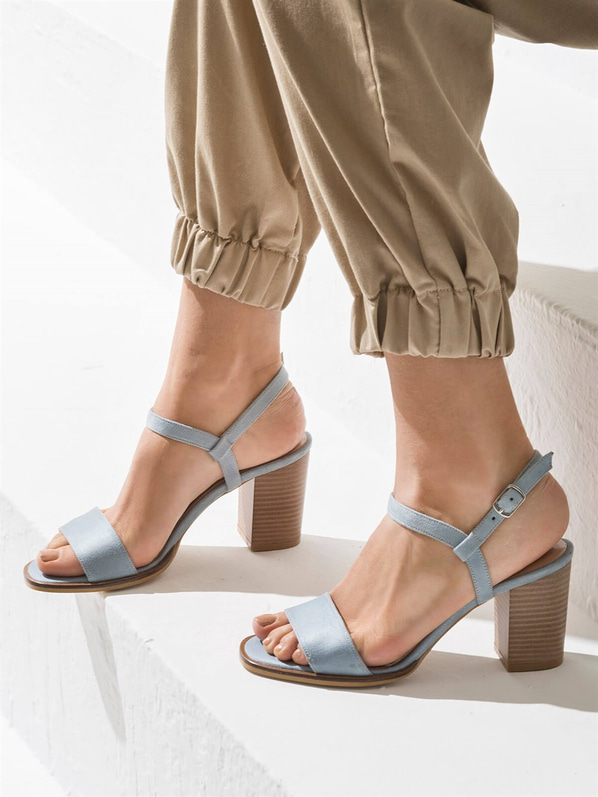 Mavi kalın topuklu kadın sandalet - Elle Shoes