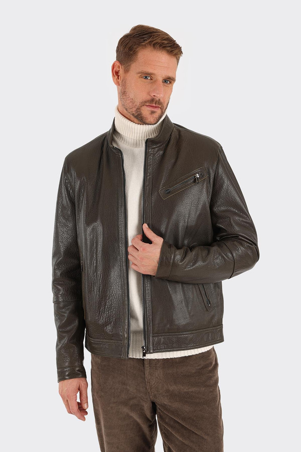 Haki Deri Erkek Ceket