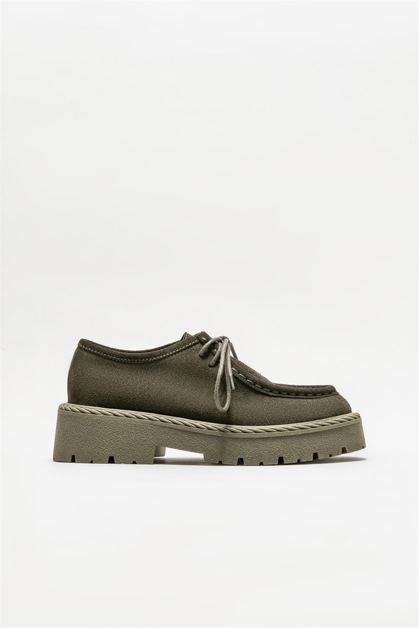 Haki deri kadın ayakkabı, günlük kullanım için - Elle Shoes