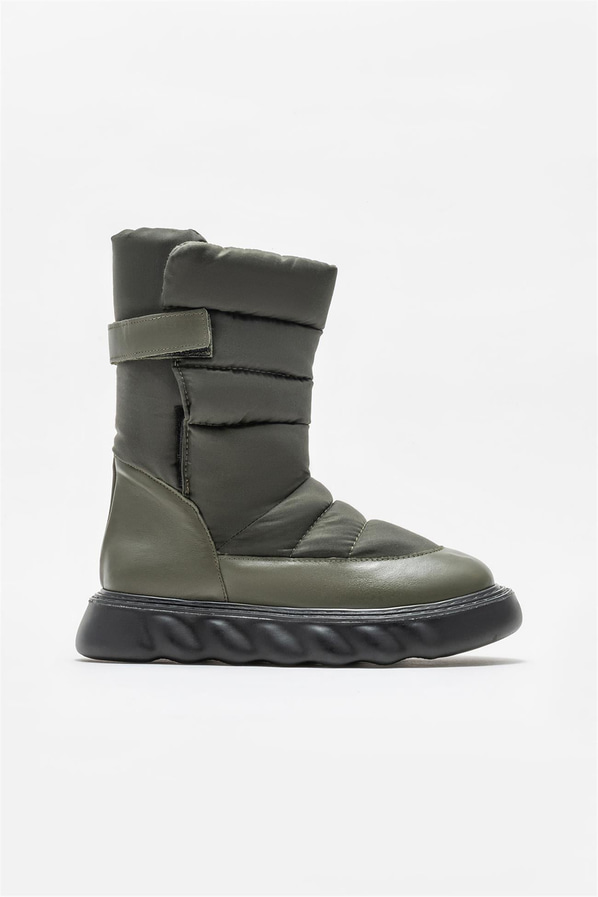 Haki deri kadın bot - Elle Shoes
