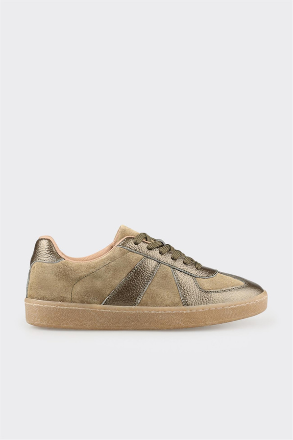 Haki deri yumuşak dokulu kadın sneaker, ofis stili için - Elle Shoes
