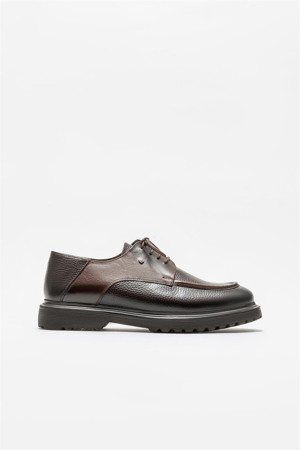 Kahve deri erkek günlük ayakkabı, ofis stili için - Elle Shoes