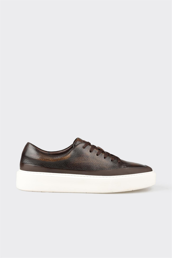 Kahve deri erkek günlük ayakkabı, günlük kullanım için - Elle Shoes