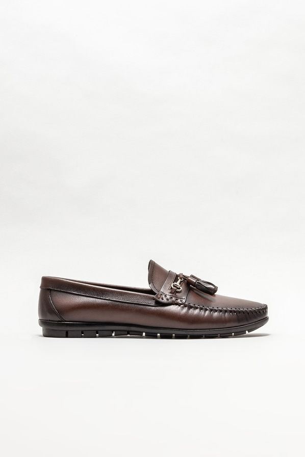 Kahve deri erkek loafer, günlük kullanım için - Elle Shoes