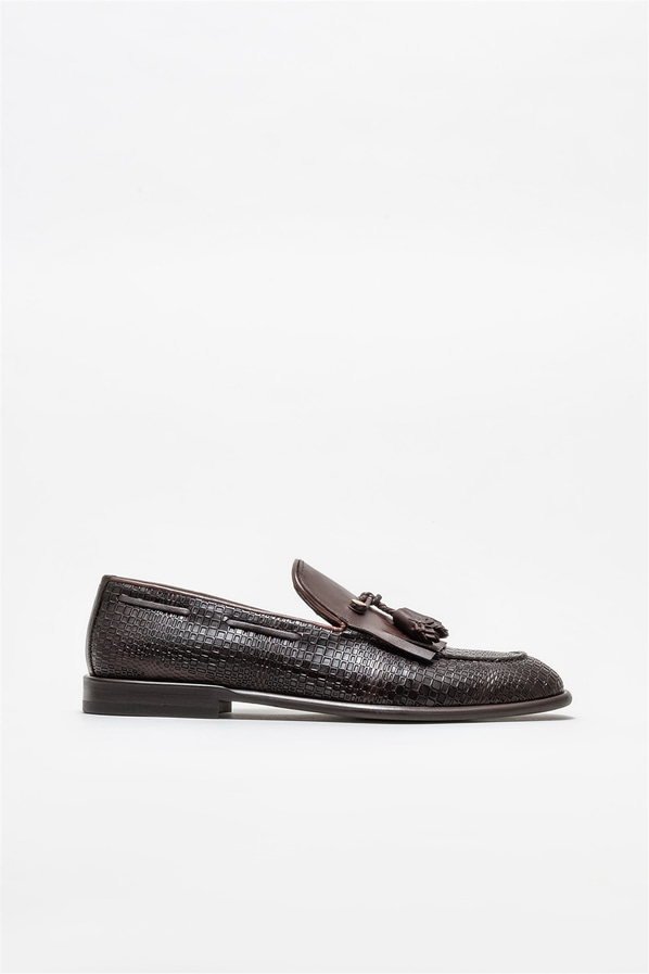 Kahve deri erkek loafer, klasik stil için - Elle Shoes
