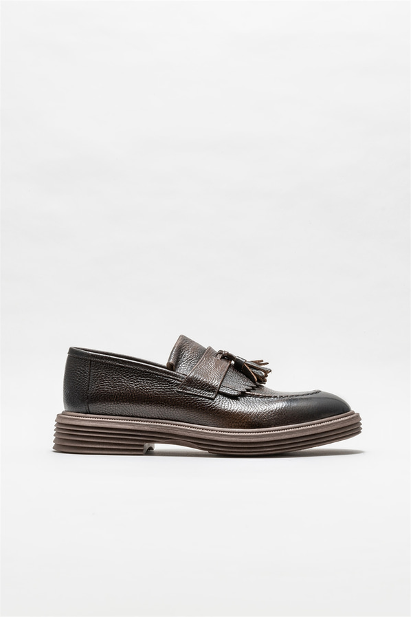Kahve deri erkek loafer - Elle Shoes