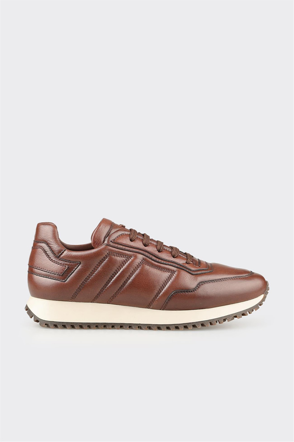 Kahve deri kapitone erkek spor ayakkabı, rahat kullanım için - Elle Shoes