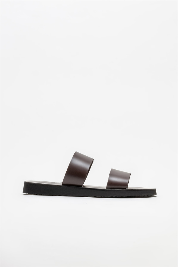 Kahve deri erkek terlik - Elle Shoes