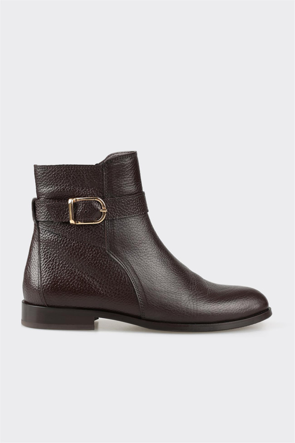 Kahve deri düz kadın bot - Elle Shoes