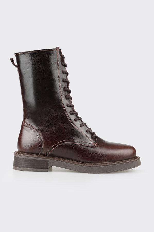 Kahve deri düz kadın bot - Elle Shoes
