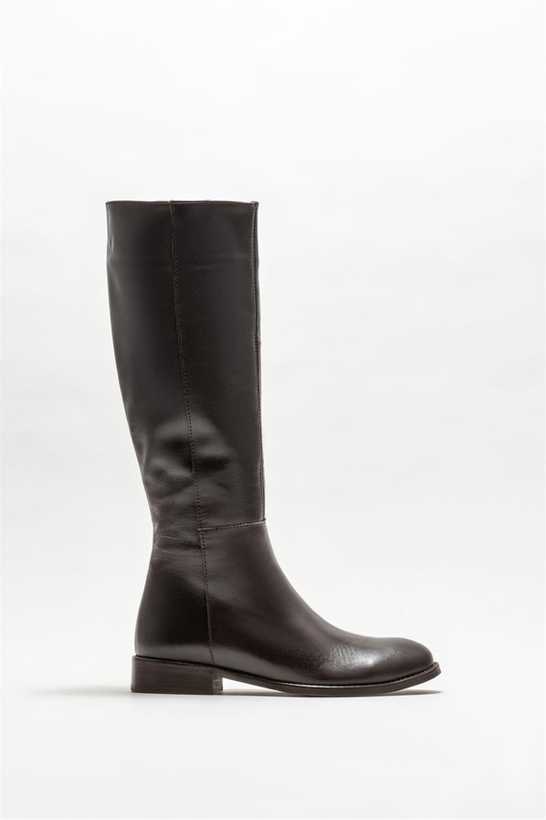 Kahve deri düz kadın çizme - Elle Shoes