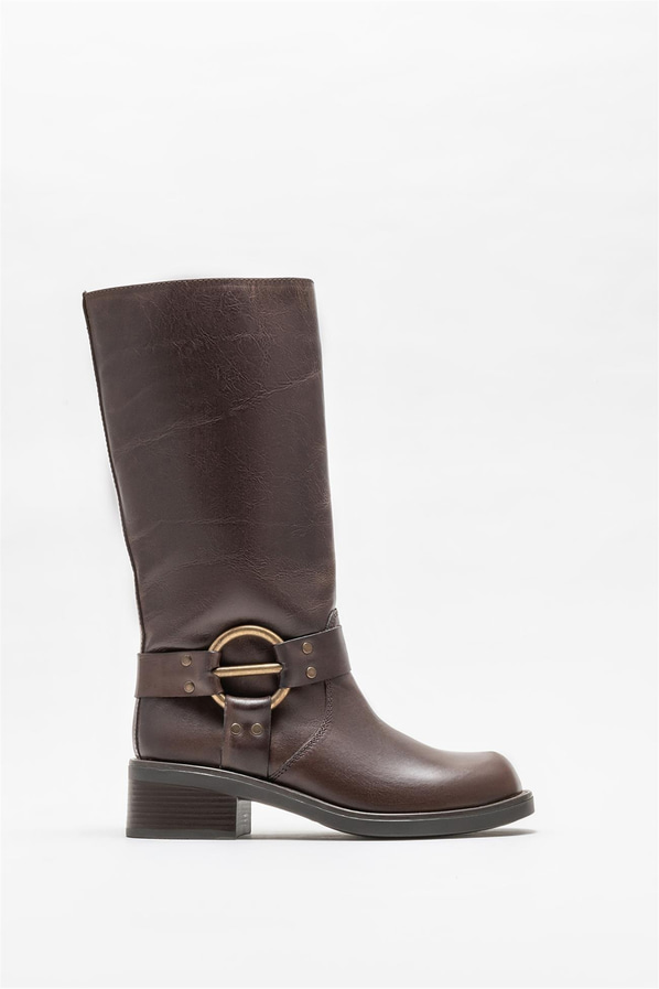 Kahve deri düz kadın çizme - Elle Shoes