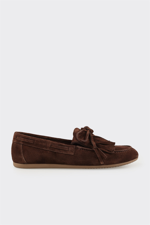 Kahve deri kadın loafer, günlük kullanım için - Elle Shoes