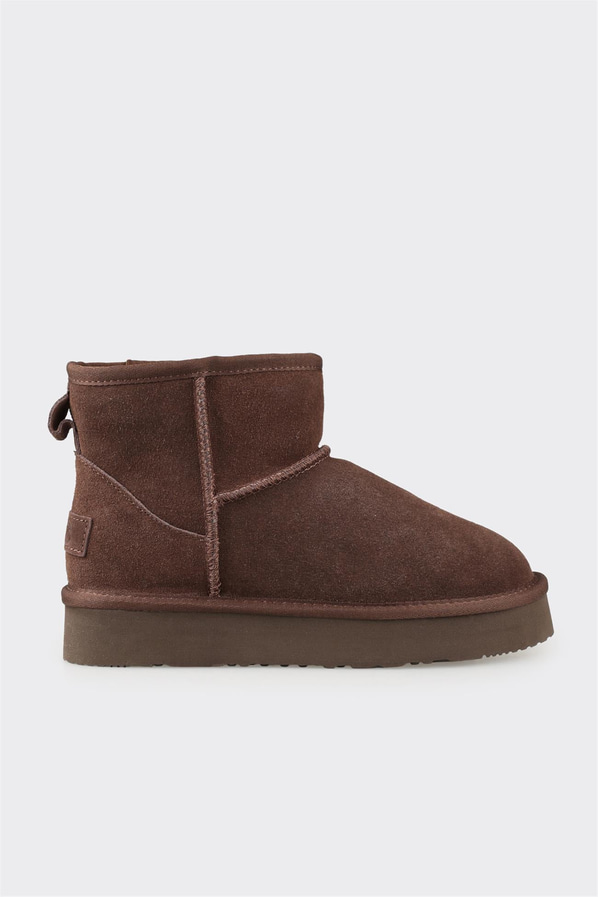 Kahve deri yumuşak dokulu kadın bot, rahat kullanım için - Elle Shoes
