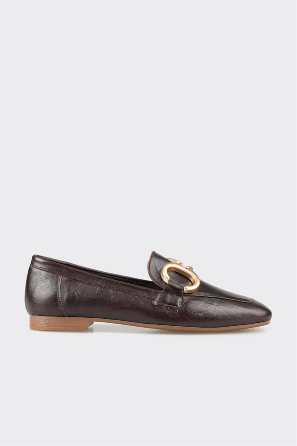Kahve deri kadın loafer - Elle Shoes