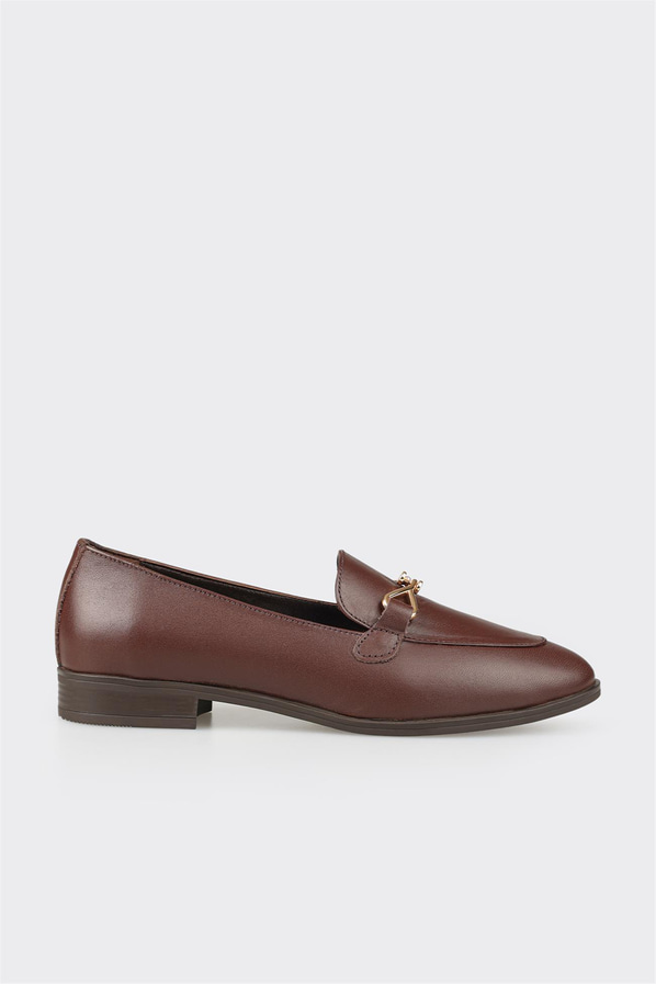 Kahve deri kadın loafer, ofis stili için - Elle Shoes