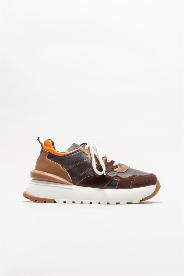 Kahve deri kadın sneaker - Elle Shoes