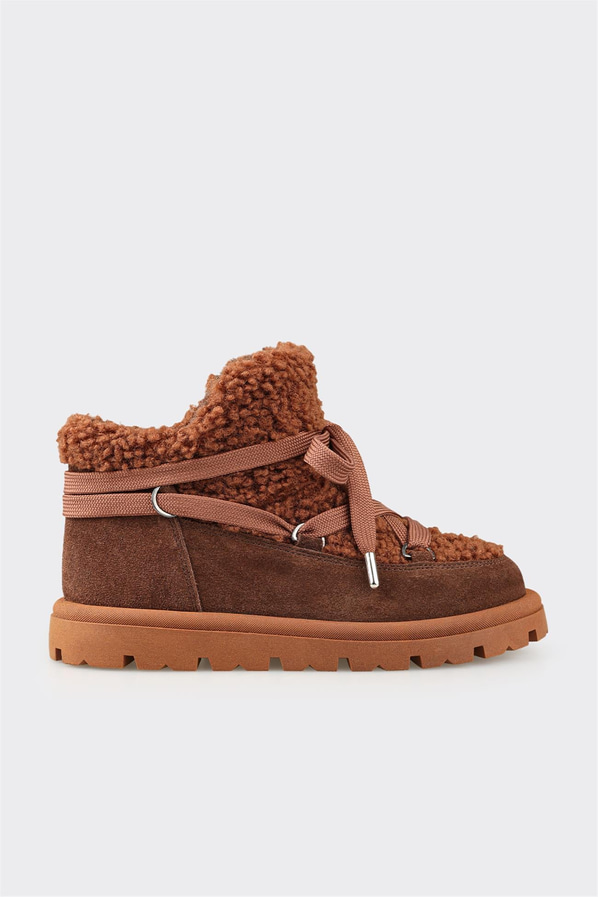 Kahve deri kadın bot - Elle Shoes