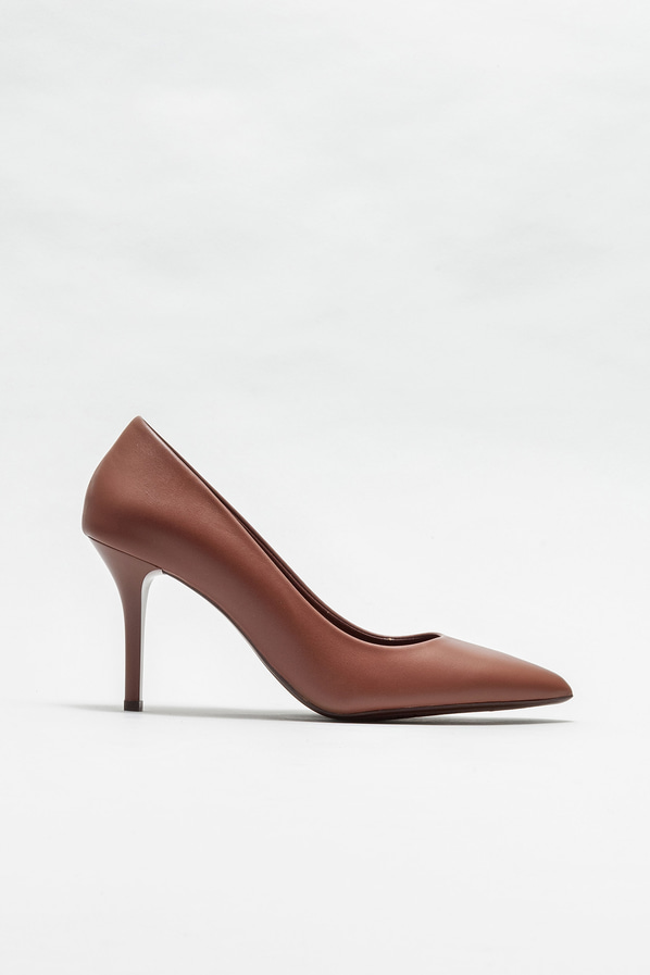 Kahve deri kadın stiletto - Elle Shoes