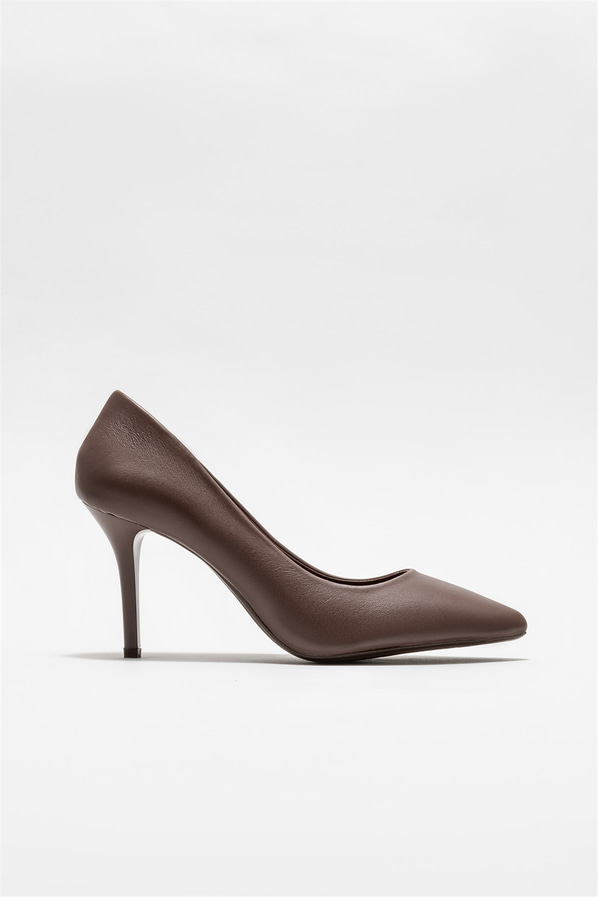 Kahve deri kadın stiletto - Elle Shoes